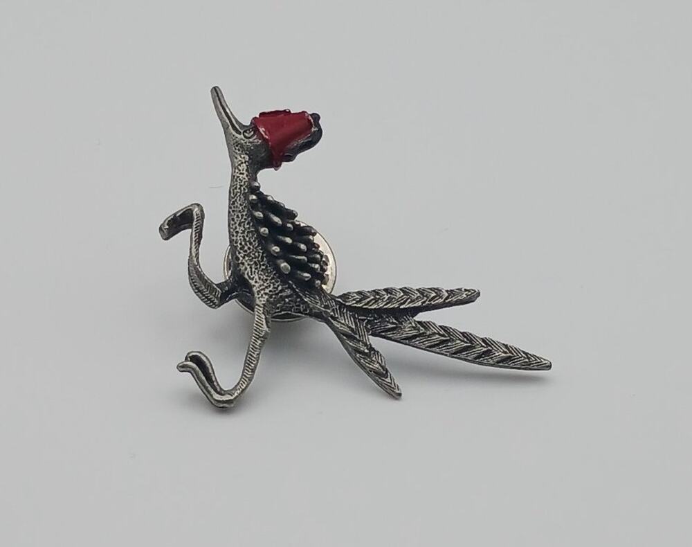 Vintage Shriners Roadrunner Bird Pin Pewter Tone Red Enamel Lapel Hat